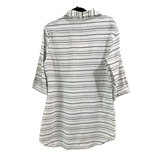 NWT Dotti Baja White Gray Striped Cotton Button Up Dress Swim Cover-up Sz Small - Picture 4 of 9